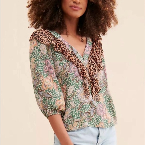 KACHEL MIXED PRINT PEASANT BLOUSE from Anthropologie size 6 - Picture 2 of 3